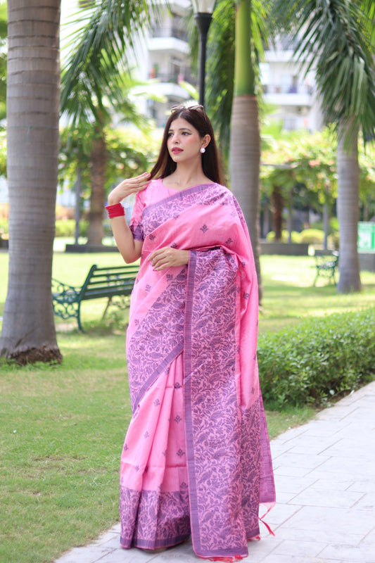 RUTRANG – Banglori Handloom Raw Silk Saree - Pink