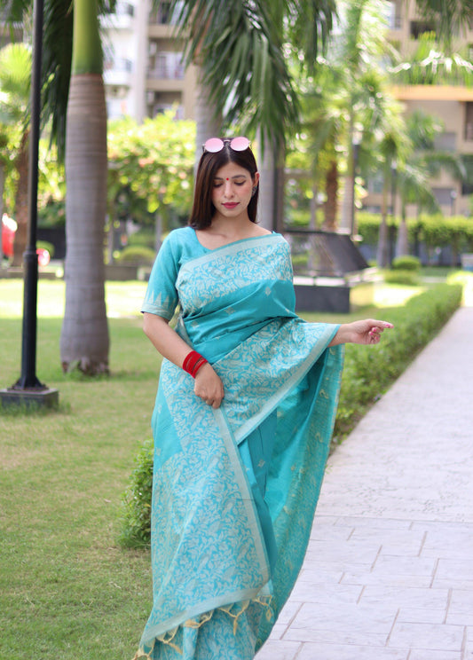 RUTRANG – Banglori Handloom Raw Silk Saree - Sky BLUE