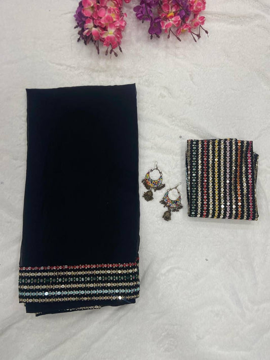 Designer Georgette Saree with Embroidered Multicolor Blouse