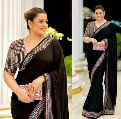 Designer Georgette Saree with Embroidered Multicolor Blouse