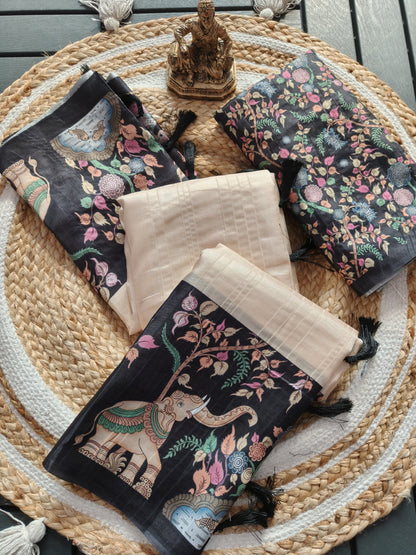 Laxmi Hathi Tussar Silk Saree with Elephant Print