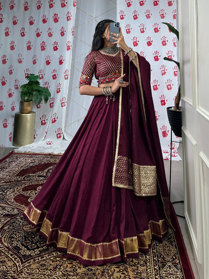 Navratri Special Chanderi Lehenga Choli with Zari & Mirror Gamthi Work – LNB1747WIN