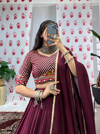 Navratri Special Chanderi Lehenga Choli with Zari & Mirror Gamthi Work – LNB1747WIN