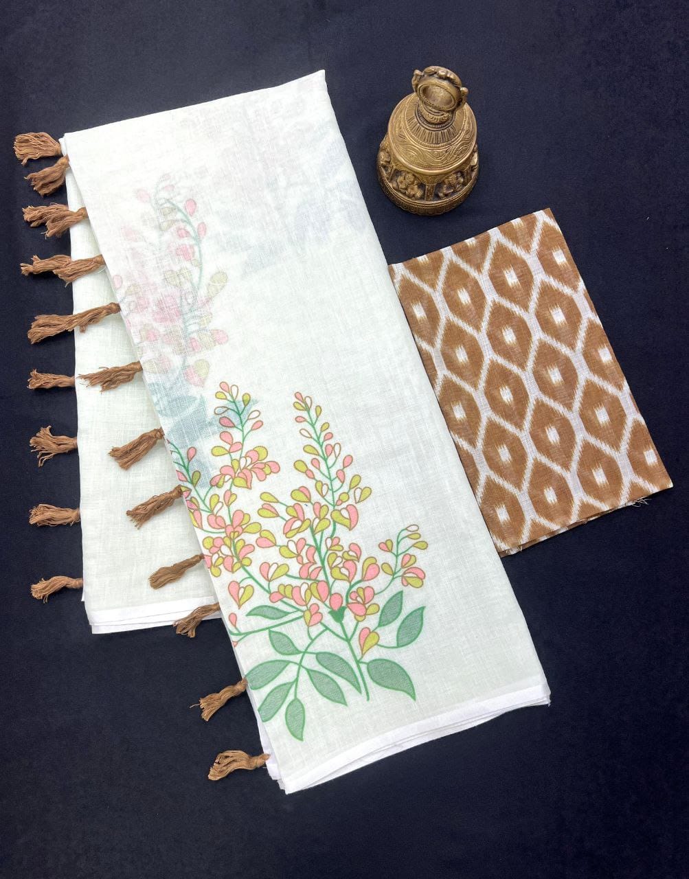 MG529 – Mangalya Linen Saree with Latkan Detail - Brown