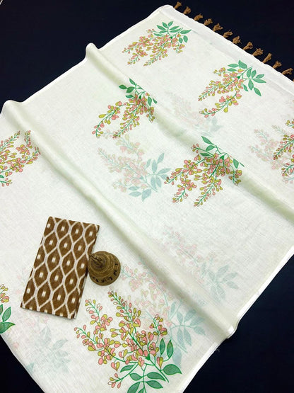 MG529 – Mangalya Linen Saree with Latkan Detail - Brown